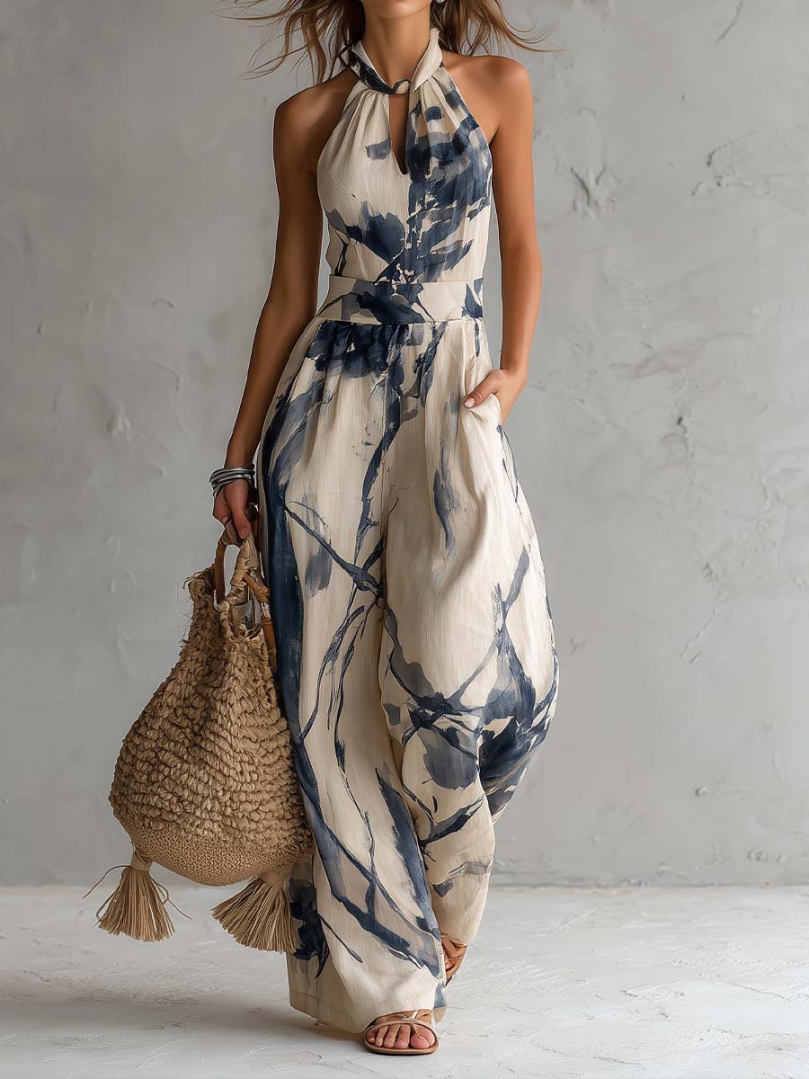 MARCELLA | SALOPETTE À COL HALTER À JAMBES LARGES