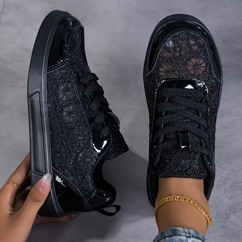 Baskets en dentelle florale Noir