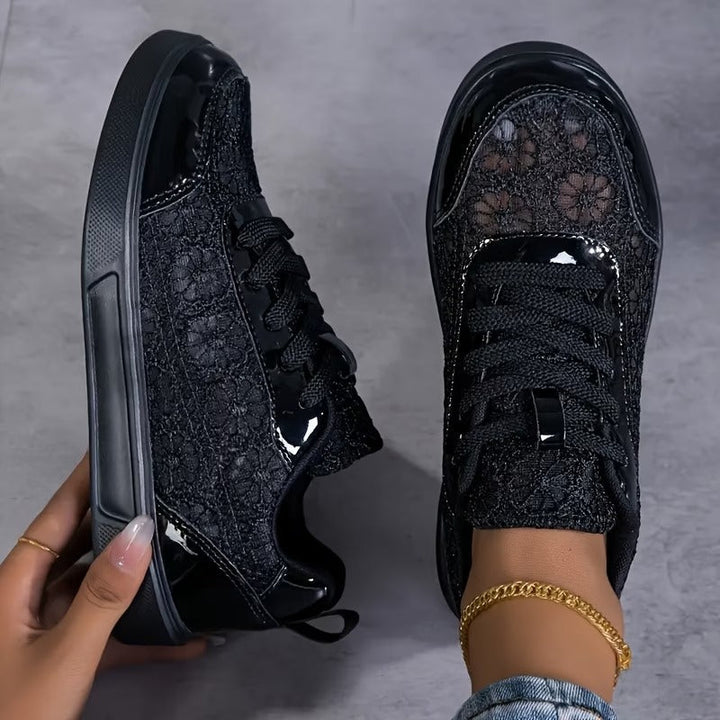 Baskets en dentelle florale Noir