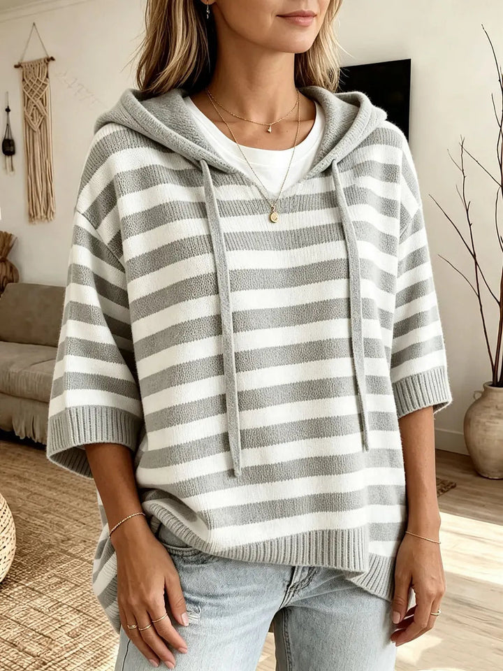 Kiera - Gilet a capuche raye Gris - Meralie Boutique