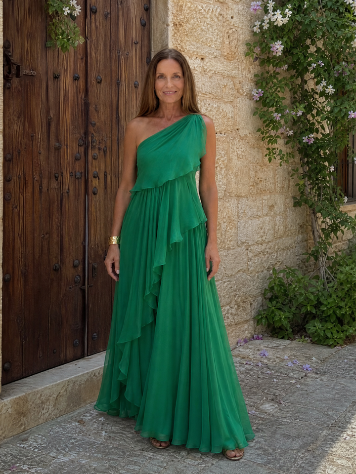 Robe longue en mousseline une épaule