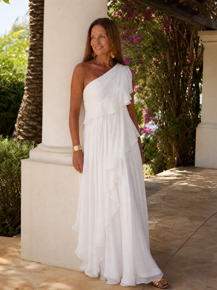 Robe longue en mousseline une épaule