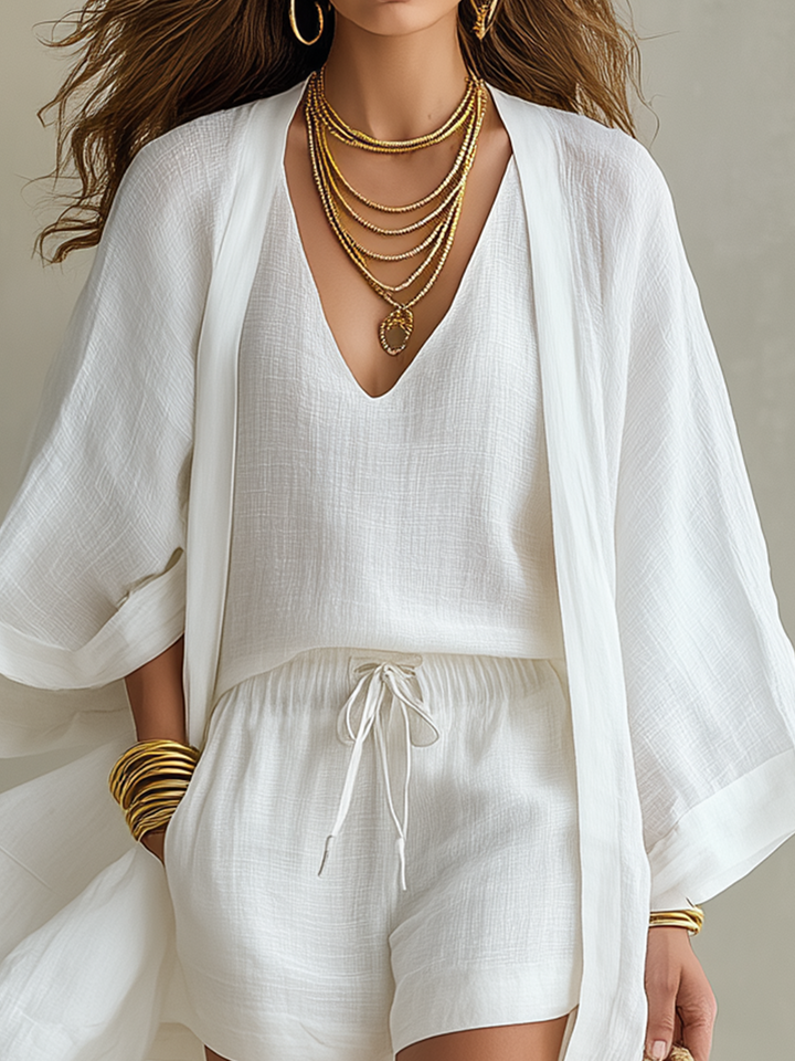 Ensemble trois pièces en lin Blanc