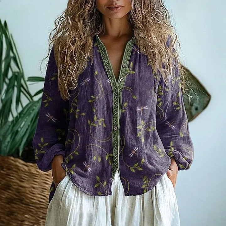 Brianna - Gilet imprimé feuillage vintage Violet - Meralie Boutique