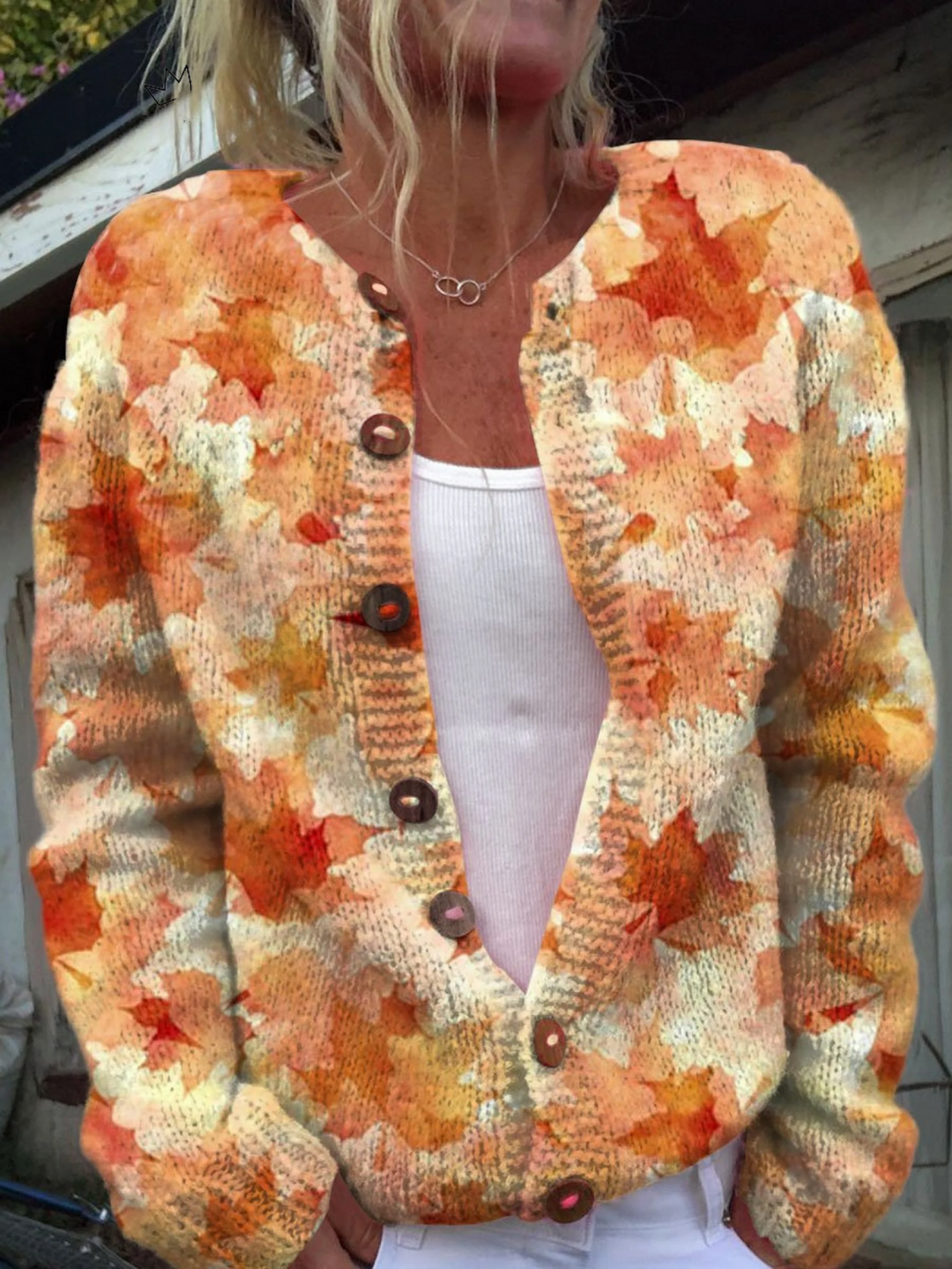 Aveline cardigan vintage imprimé feuilles d'érable
