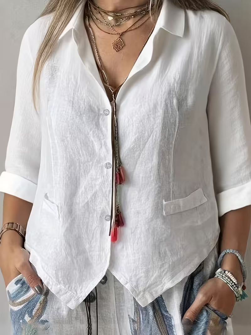 Solène chemise à manches courtes col ouvert - Blanc