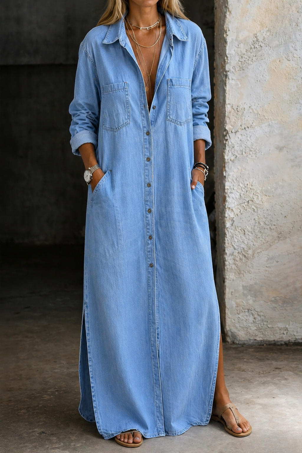 Delana - Robe chemise en denim Bleu - Meralie Boutique