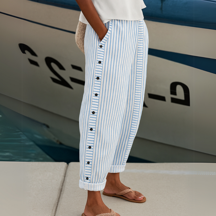 Vienne – Pantalons à Rayures avec Boutons