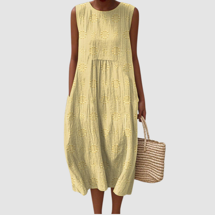 Robe midi en coton brodée Jaune pâle