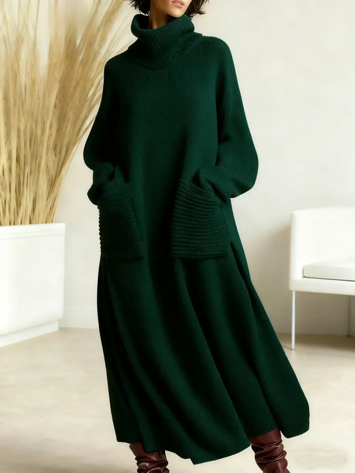 Lena - Robe maxi en tricot col roulé Vert - Meralie Boutique