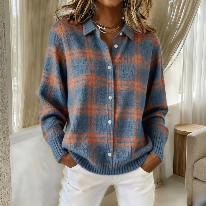Danique cardigan souple à col boutonné - Bleu