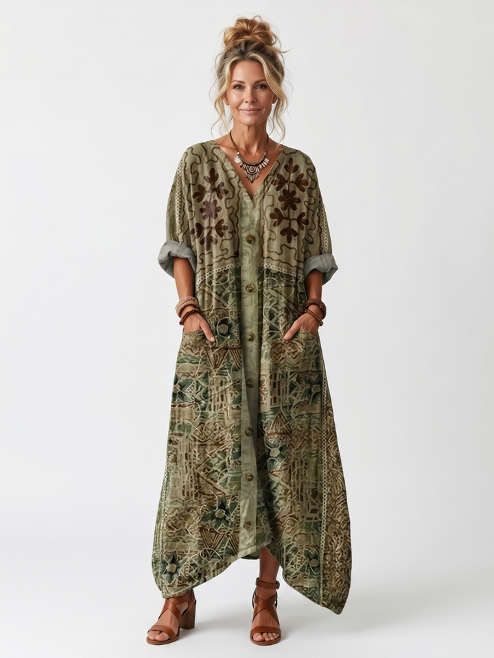 Robe midi boutonnée à poches Vert
