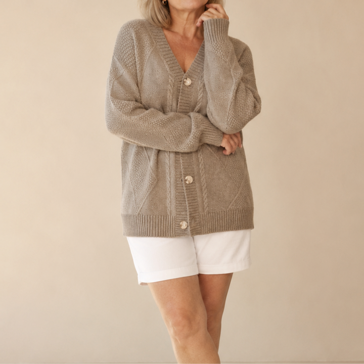 Éléonore cardigan tricoté en mélange de laine - Camel