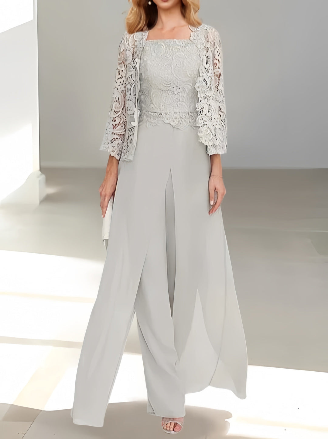 Ensemble pantalon en mousseline Gris clair