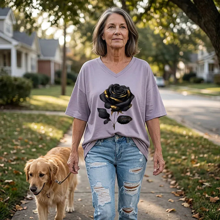 T-shirt col V imprimé rose