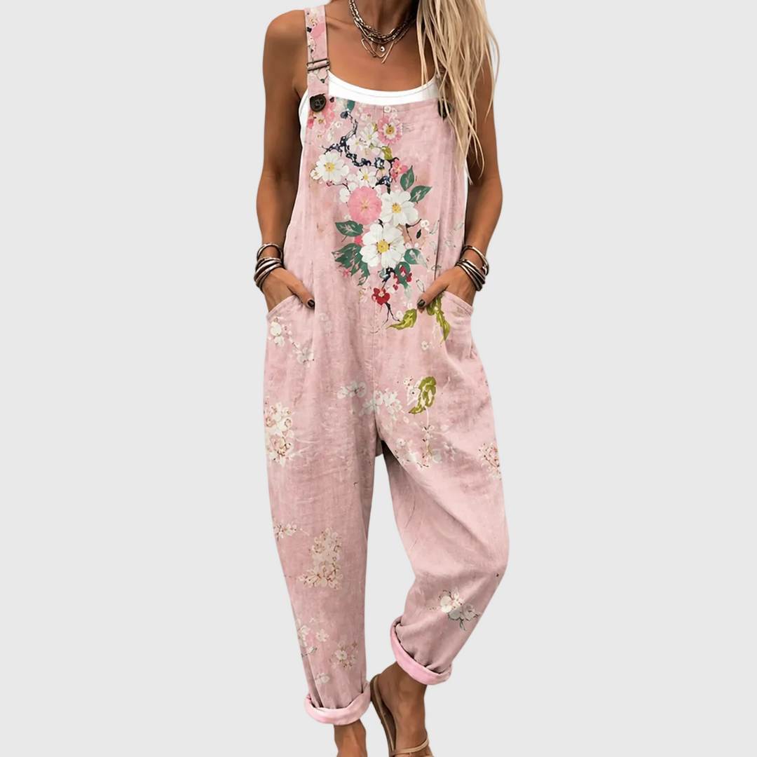 Rosalie - Salopette fleurie rose - Meralie Boutique