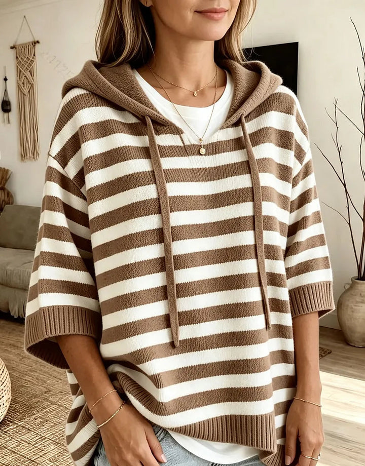Kiera - Gilet a capuche raye Kaki - Meralie Boutique