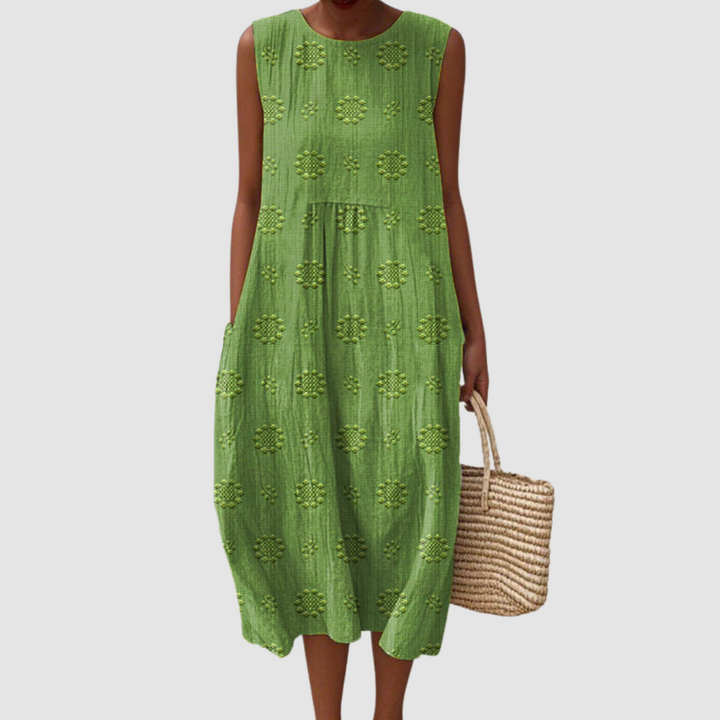 Robe midi en coton brodée Vert