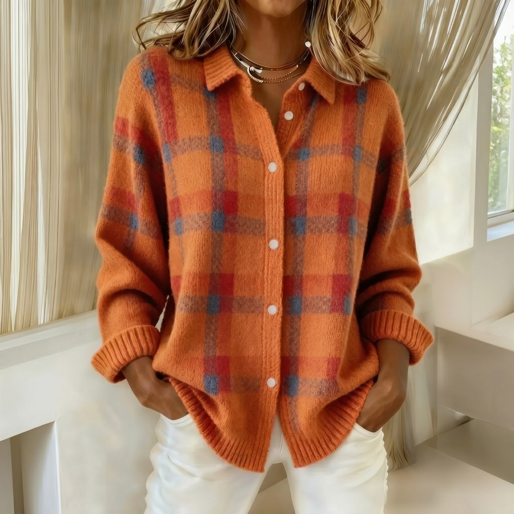 Danique cardigan souple à col boutonné - Orange