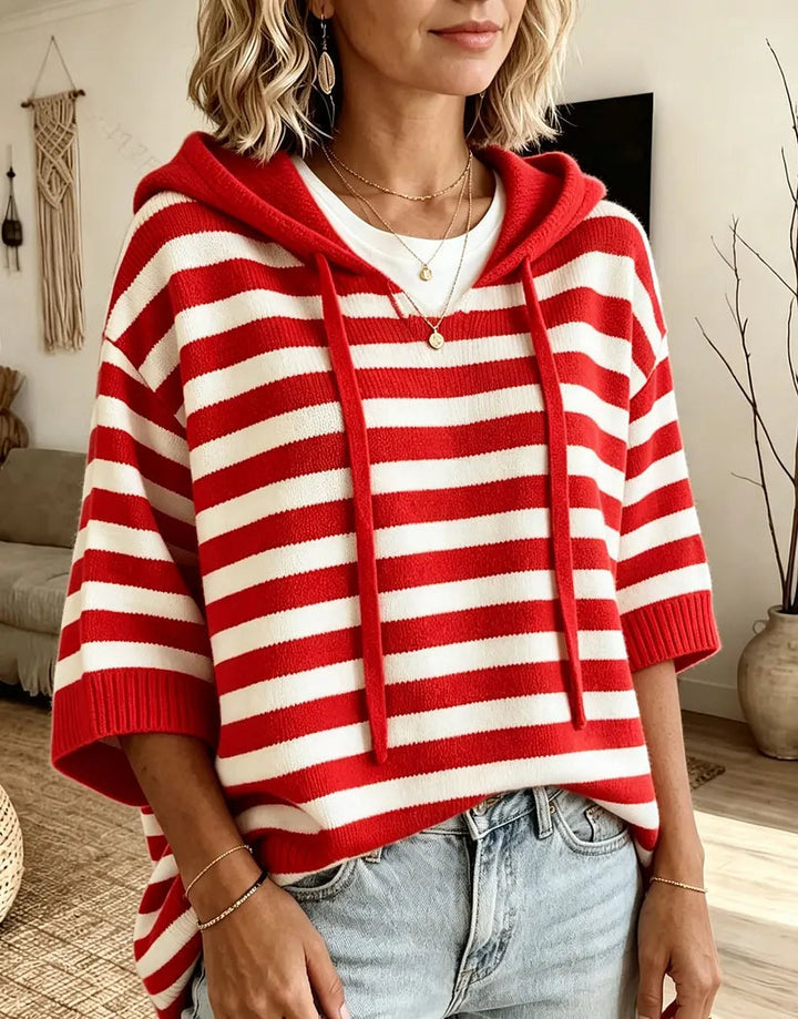 Kiera - Gilet a capuche raye Rouge - Meralie Boutique