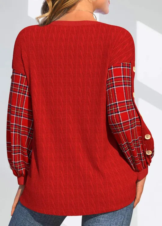 Ida | Pull à manches à carreaux rouges