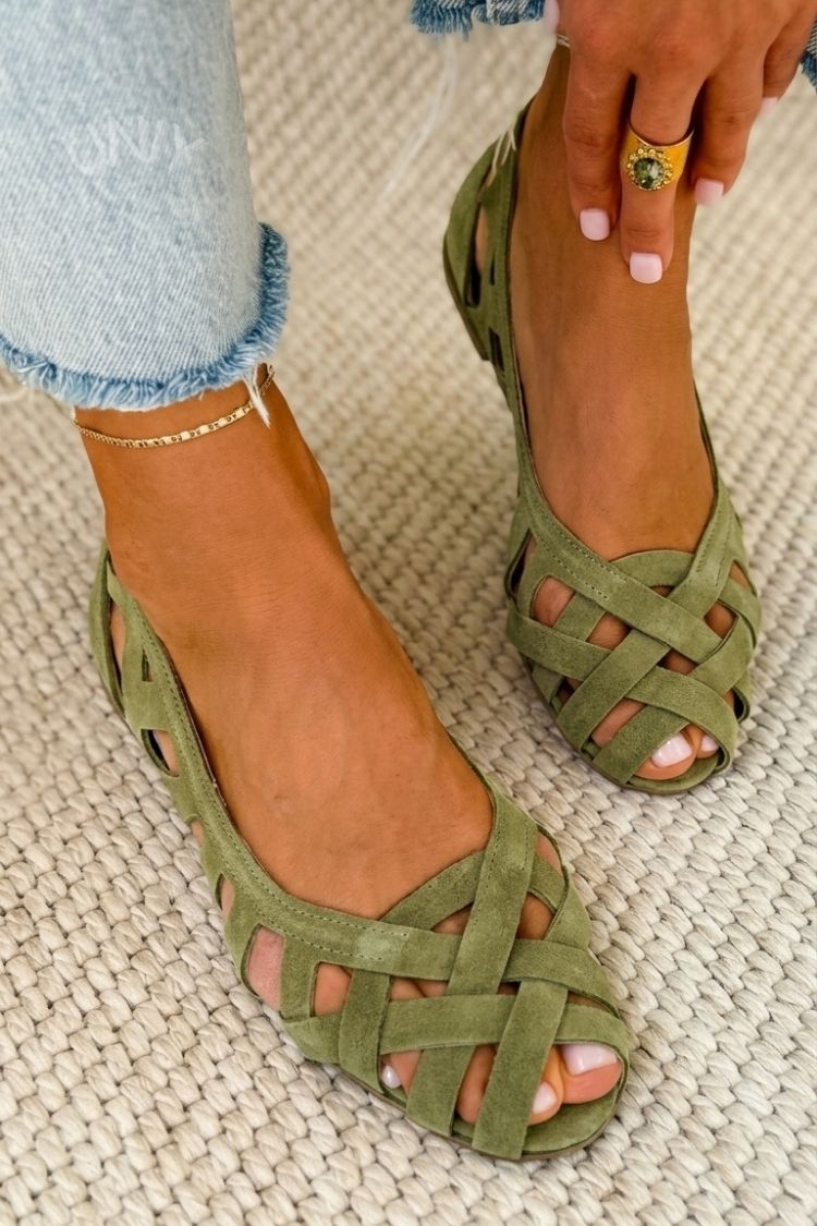Sandales plates tressées Vert olive