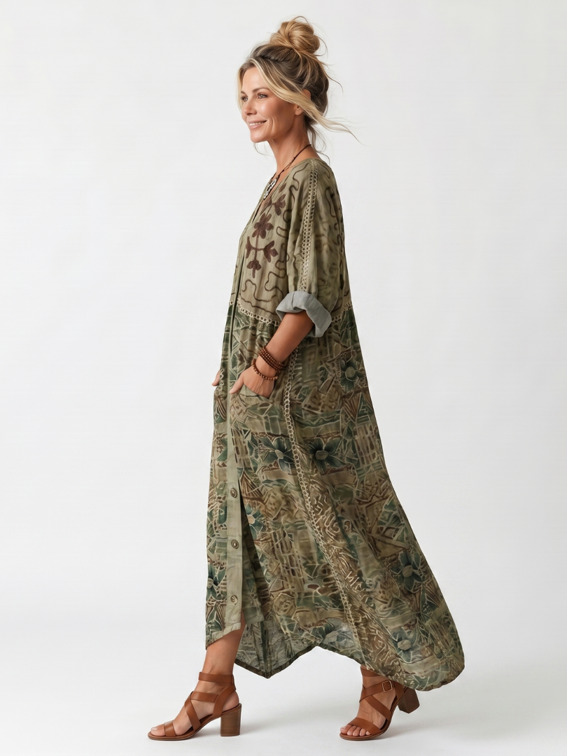 Robe midi boutonnée à poches