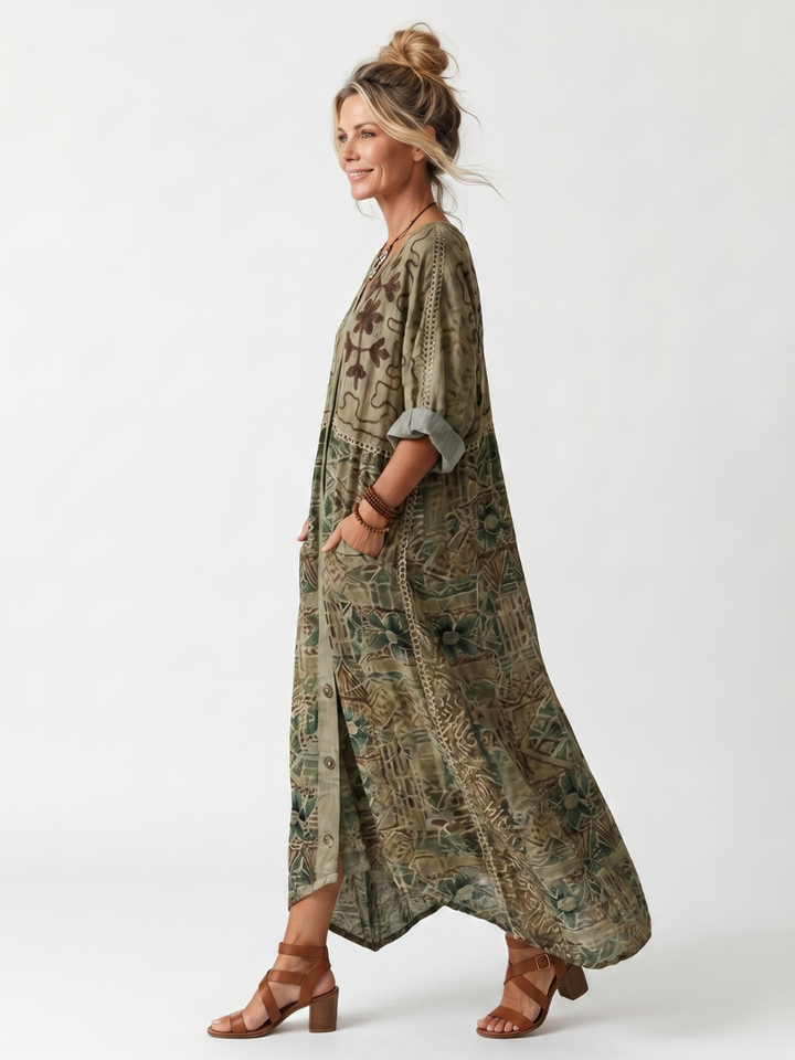 Robe midi boutonnée à poches