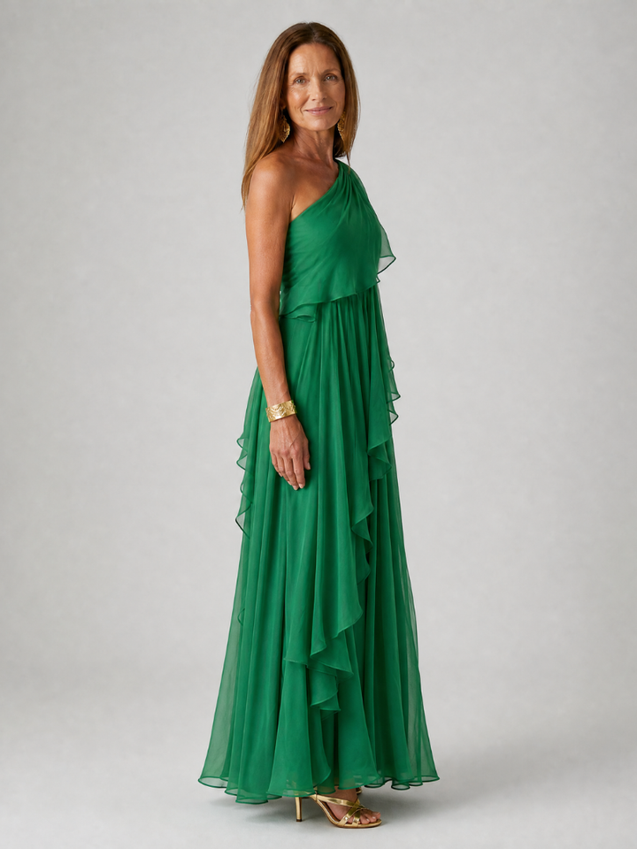 Robe longue en mousseline une épaule