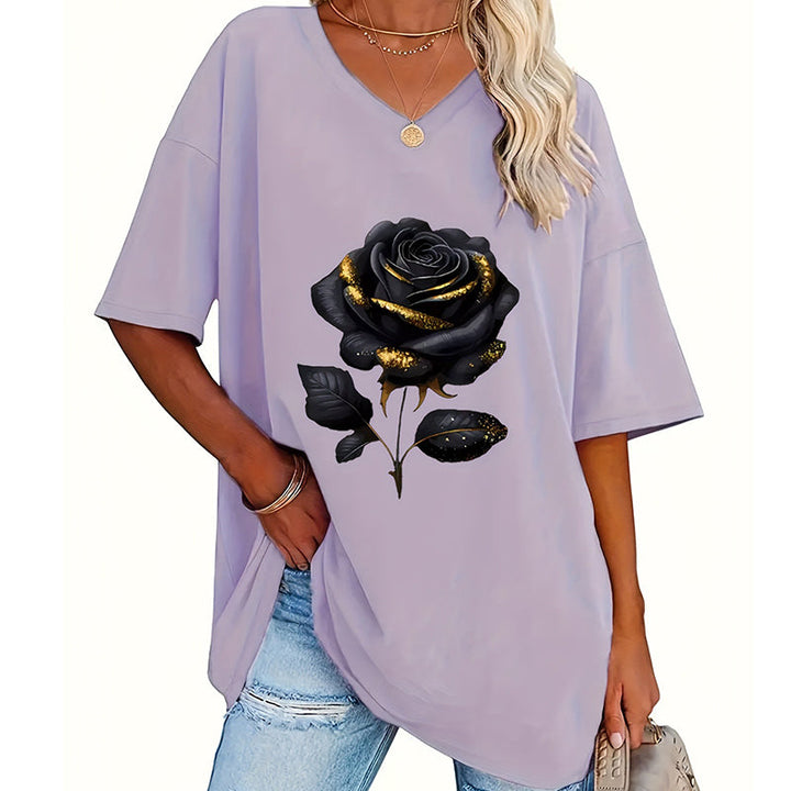 T-shirt col V imprimé rose Violet