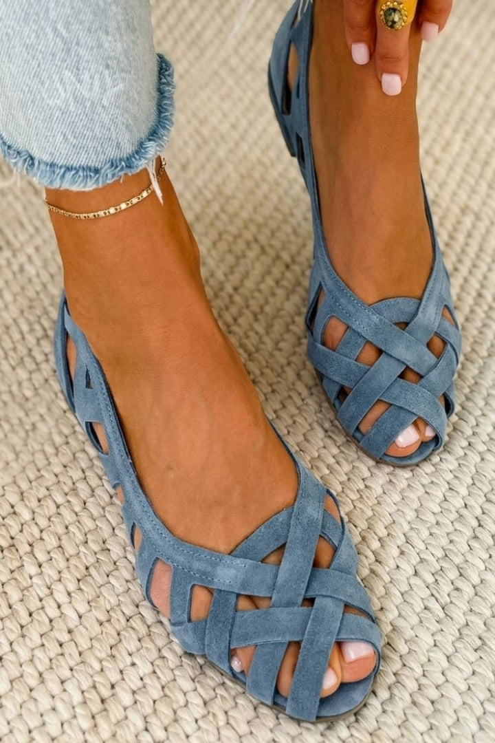Sandales plates tressées Bleu clair