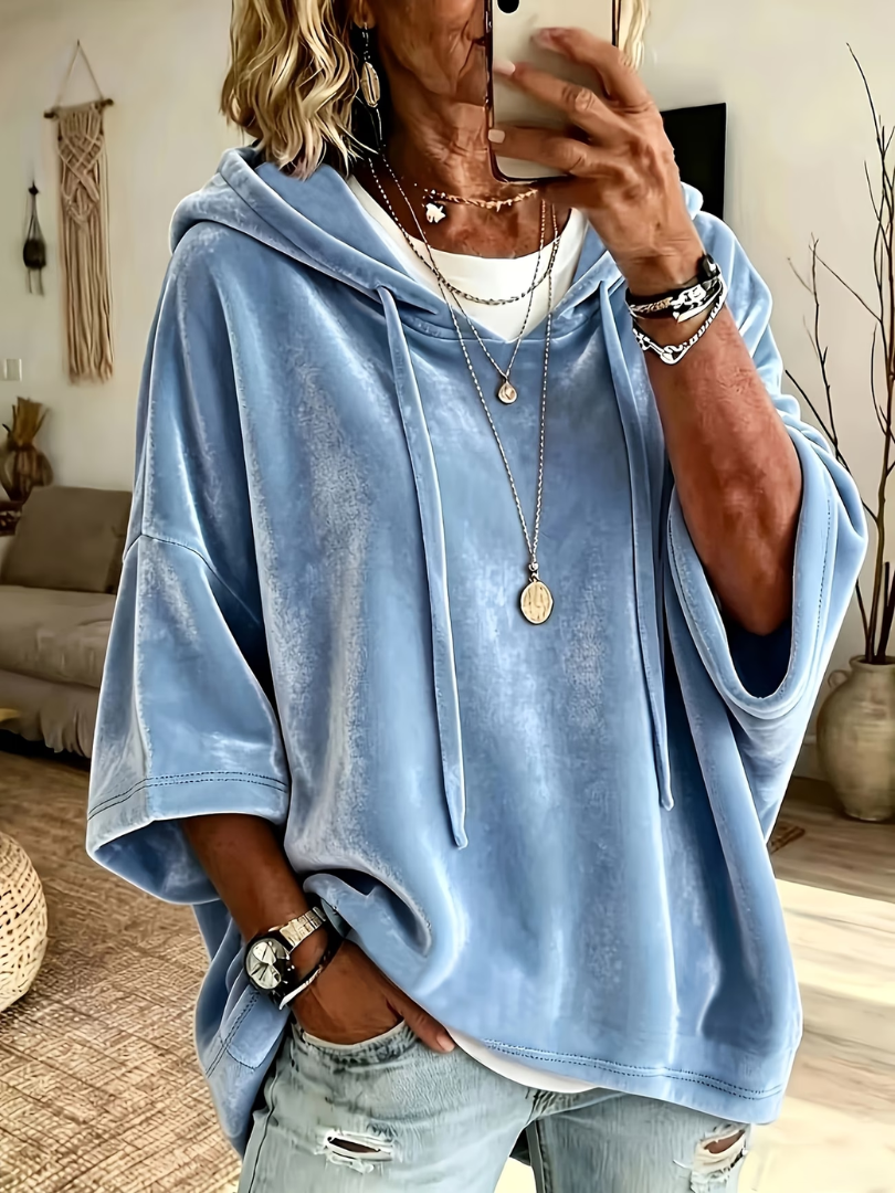 Noemi - Gilet oversize en velours Bleu - Meralie Boutique