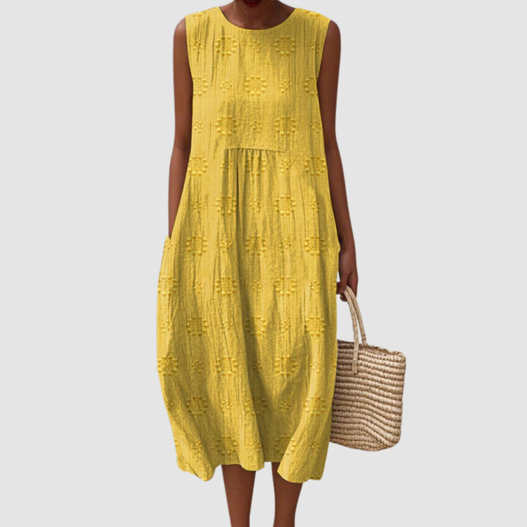Robe midi en coton brodée Jaune