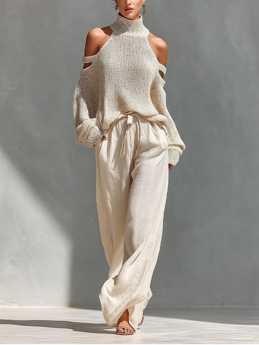 Ensemble deux pièces col Bardot Beige