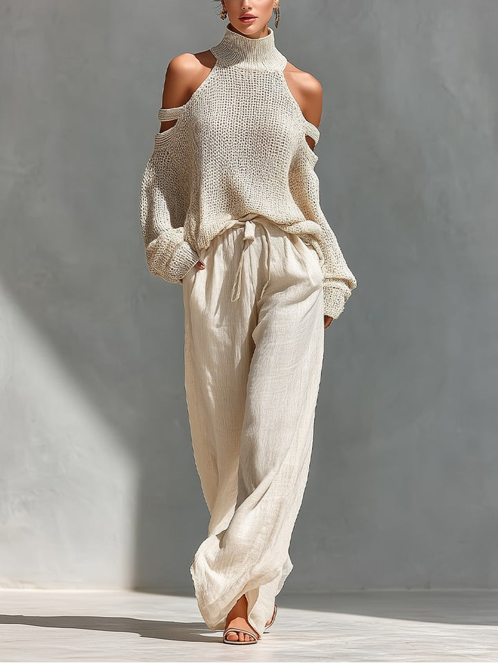 Ensemble deux pièces col Bardot Beige