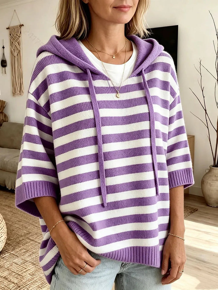 Kiera - Gilet a capuche raye Violet - Meralie Boutique
