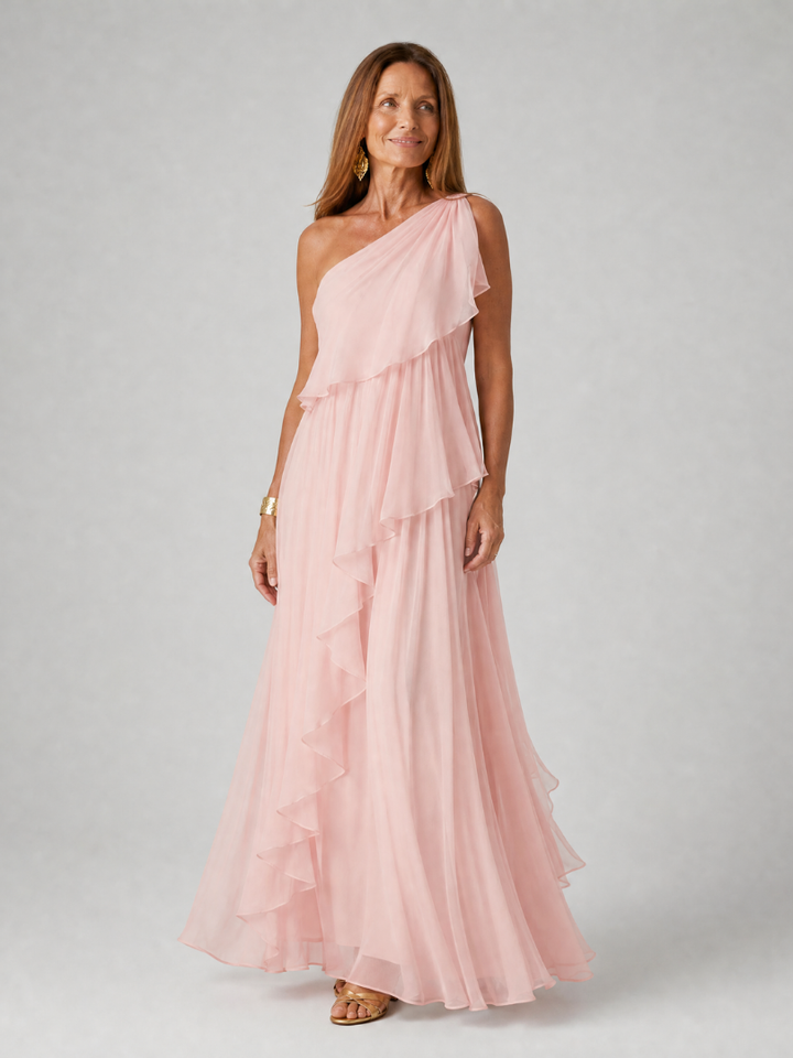 Robe longue en mousseline une épaule