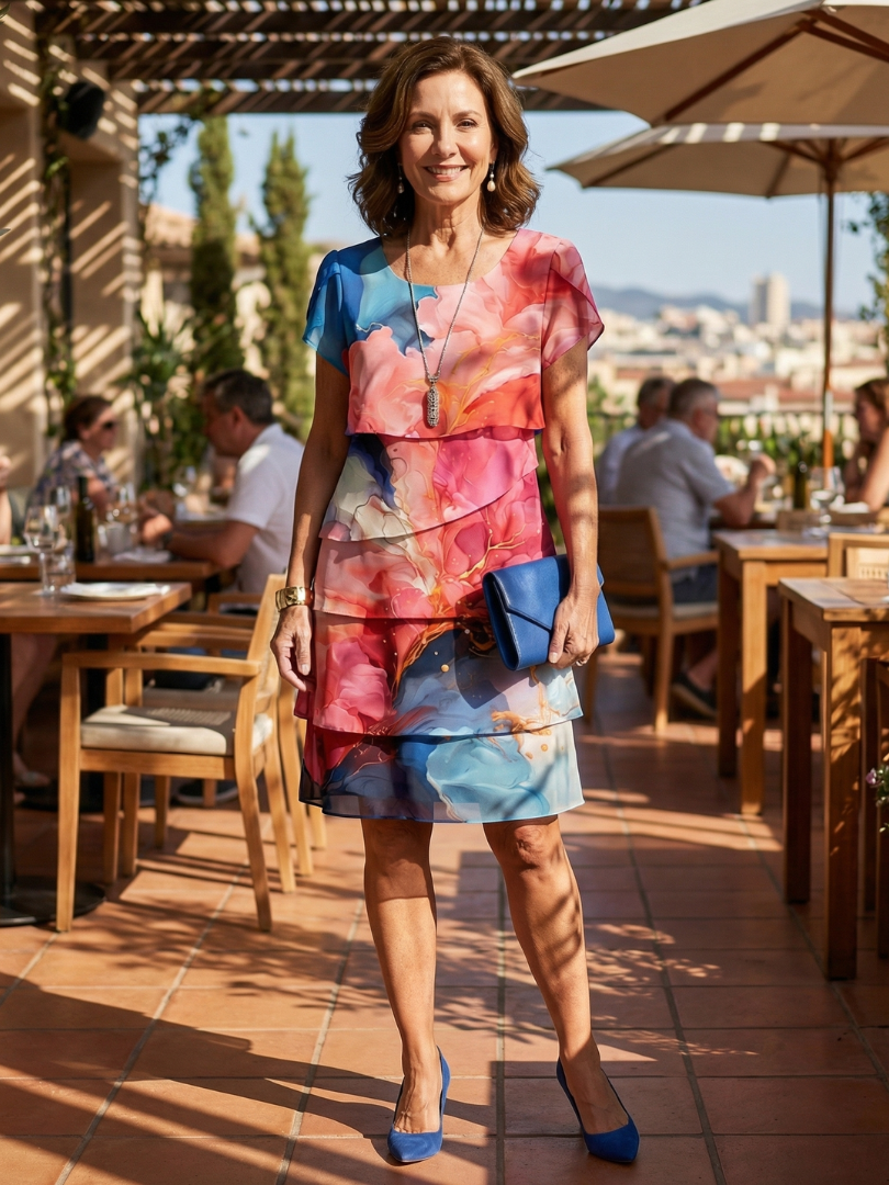 Mira | Robe en Marbre Longueur Genou