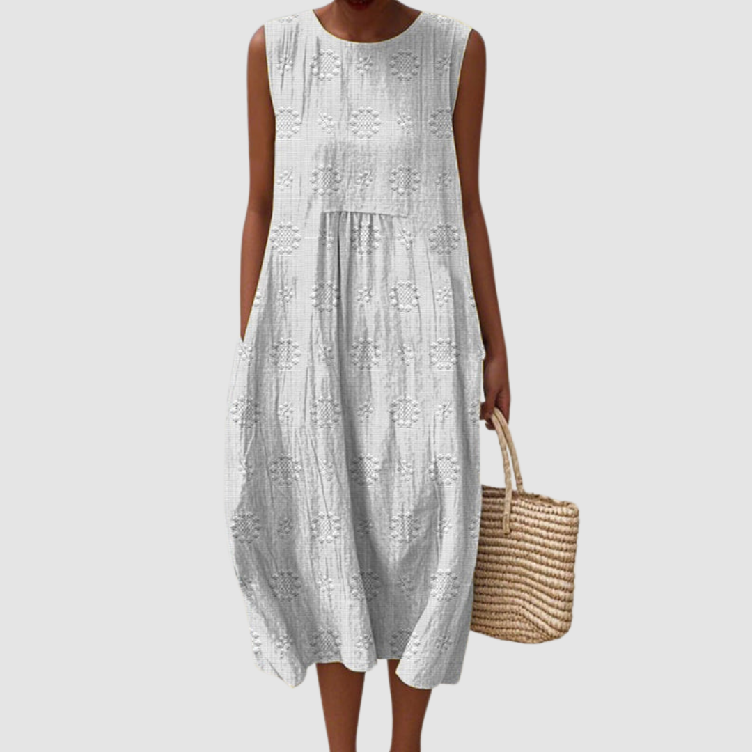 Robe midi en coton brodée Blanc