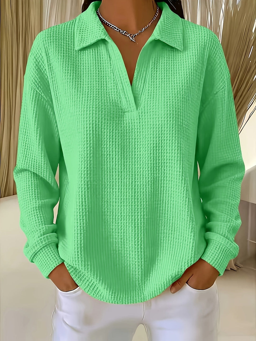 Daphnie - Gilet col polo texturé Vert - Meralie Boutique