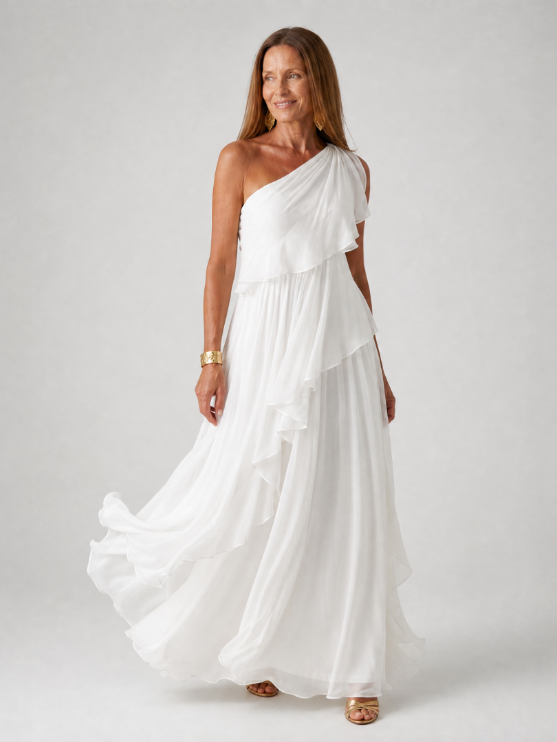 Robe longue en mousseline une épaule