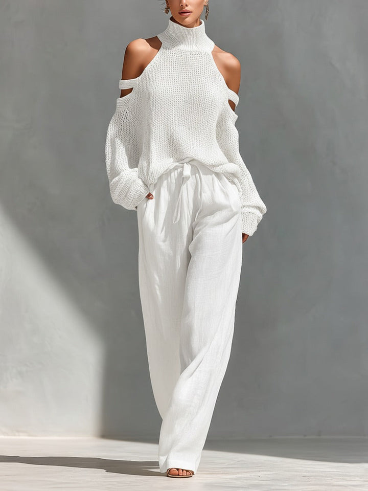 Ensemble deux pièces col Bardot Blanc