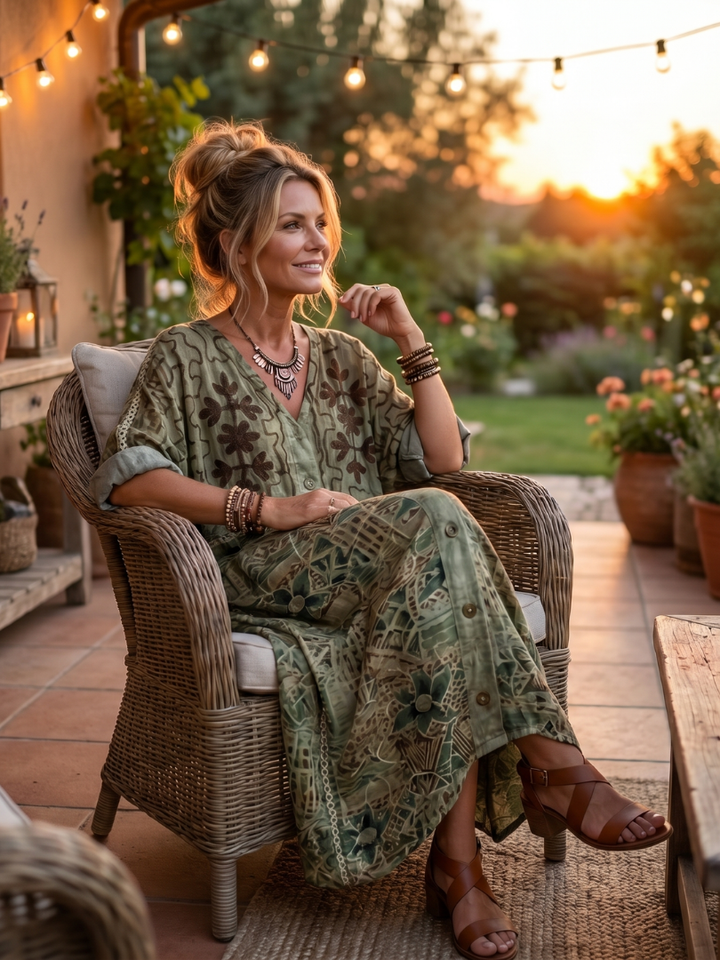 Robe midi boutonnée à poches