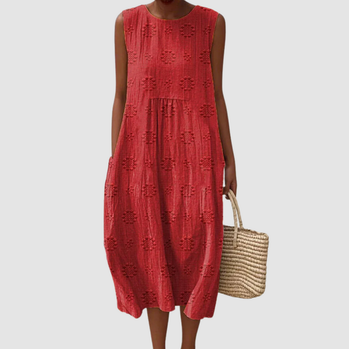 Robe midi en coton brodée Rouge