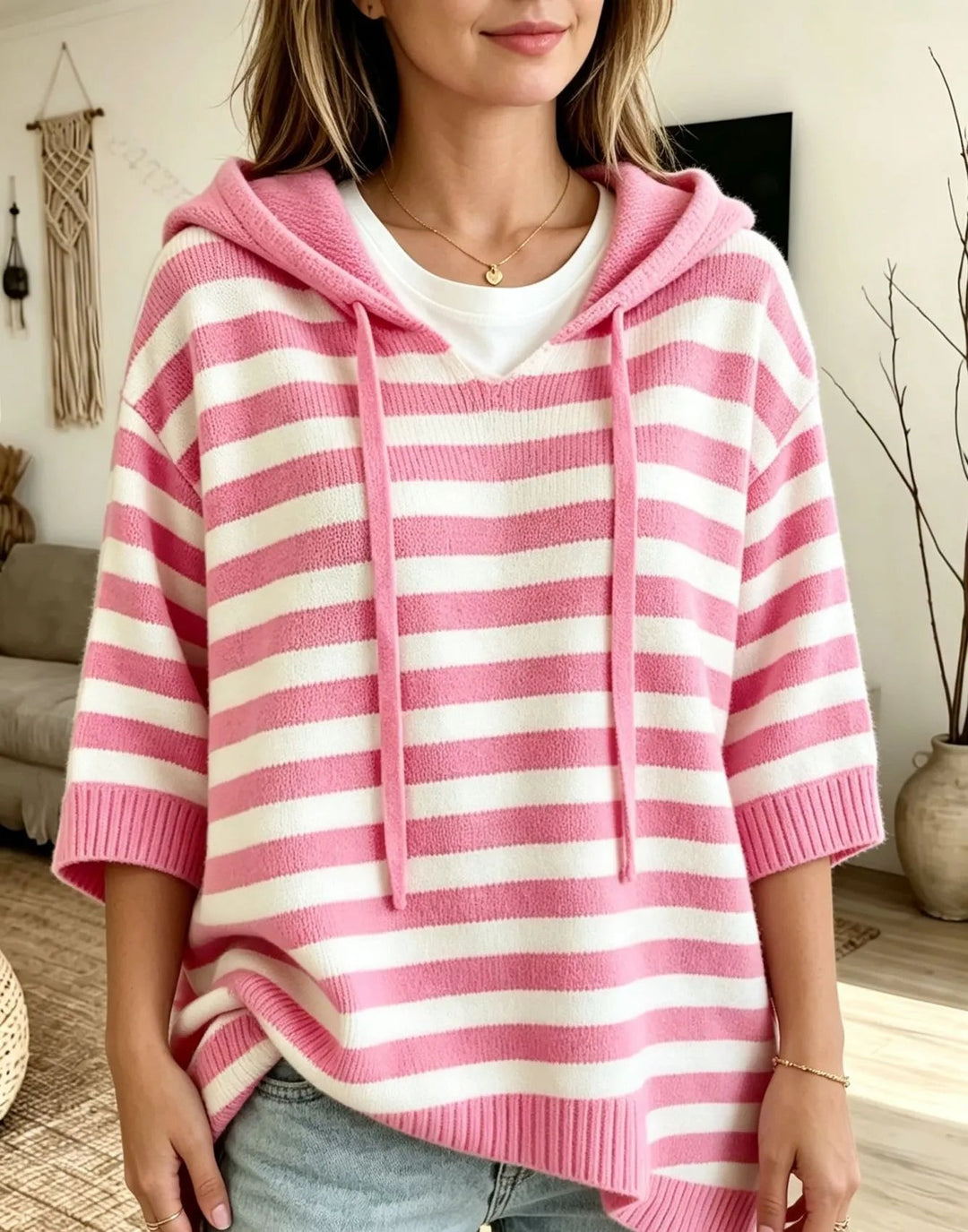 Kiera - Gilet a capuche raye Rose - Meralie Boutique
