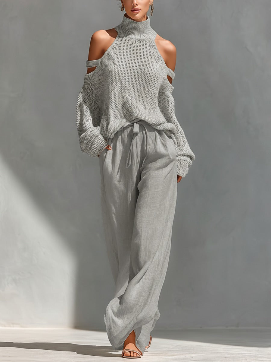 Ensemble deux pièces col Bardot Gris