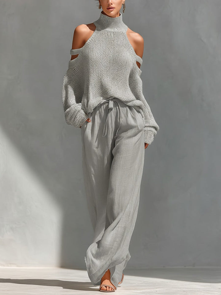 Ensemble deux pièces col Bardot Gris