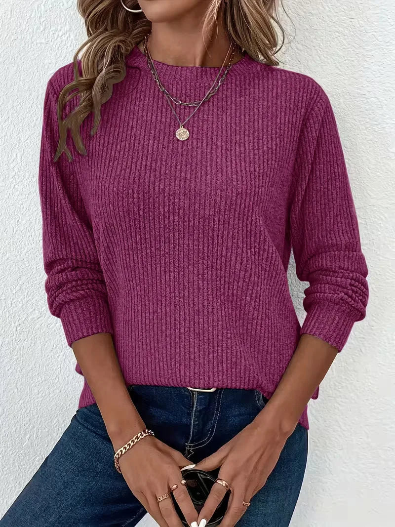 Valerie - Pull cotele encolure ronde Champagne - Meralie Boutique