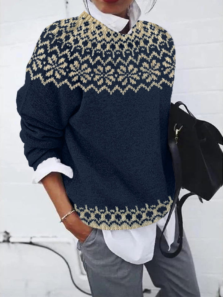 Colette - Pull Jacquard Vintage - Bleu marine