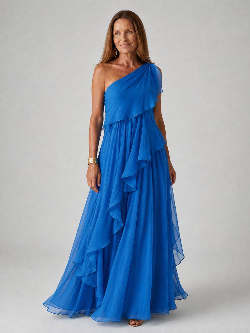 Robe longue en mousseline une épaule